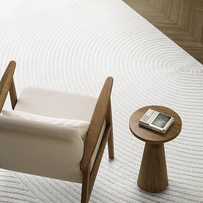 Abani Cream Area Rug 12' x 15' for Living Room, Bedroom, Dining Room - Zen Reiki Circles Pattern - Durable & East to Clean