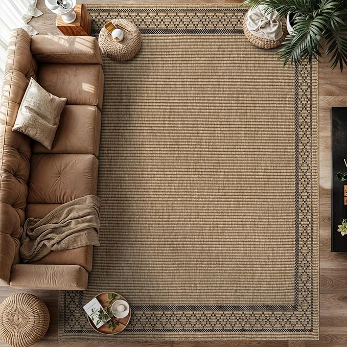 Easy Jute Rugs 5x7 Frame Natural Color Living Room Indoor Outdoor Area Rug for Patio and Kitchen Rug High Traffic Washable Easy to Clean Solid Boho Woven Design Carpet (5 x 7)
