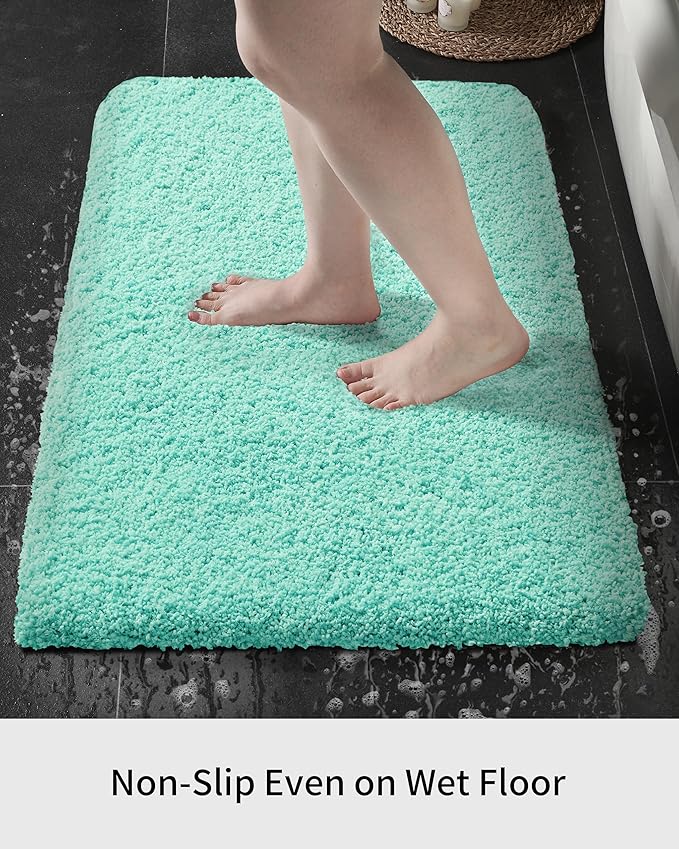 Bathroom Rug 24x36 Non Slip Fluffy Bath Mat for Bathroom Floor Washable Plush Luxury Bath Rug for Tub Soft Absorbent Shower Mat, Spa Blue