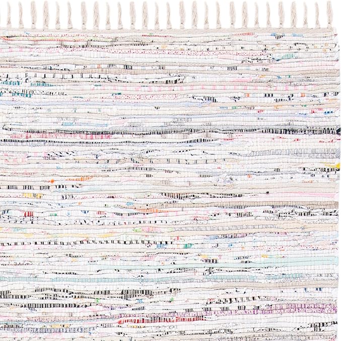 SAFAVIEH Rag Rug Collection Runner Rug - 2'3" x 7', Ivory & Multi, Handmade Boho Stripe Cotton, Ideal for High Traffic Areas in Living Room, Bedroom (RAR121G)