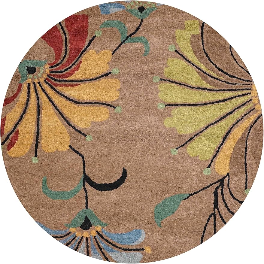 Rugsotic Carpets Hand Tufted Wool ECO-Friendly Area Rugs - 6'x6', Round Shape, Camel, Floral Modern Design, High Pile Thick Handmade Anti Skid Area Rugs for Living Room, Bed Room (K00219)
