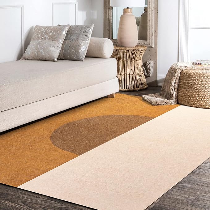 JONATHAN Y Machine Washable Indoor Area Rug 9X12 Brown/Cream/Terracotta, Demie Minimalist Graphic Circle for Living Room, Bedroom, Kitchen, Office, Easy-Cleaning, Pet-Friendly, Non-Shedding WSH114A-9