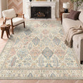 GENIMO 6x9 Area Rugs for Living Room, Machine Washable Low Pile Rugs, Chenille Non Alip Vintage Rug for Bedroom, Dining Room, Home Office, Beige Cream