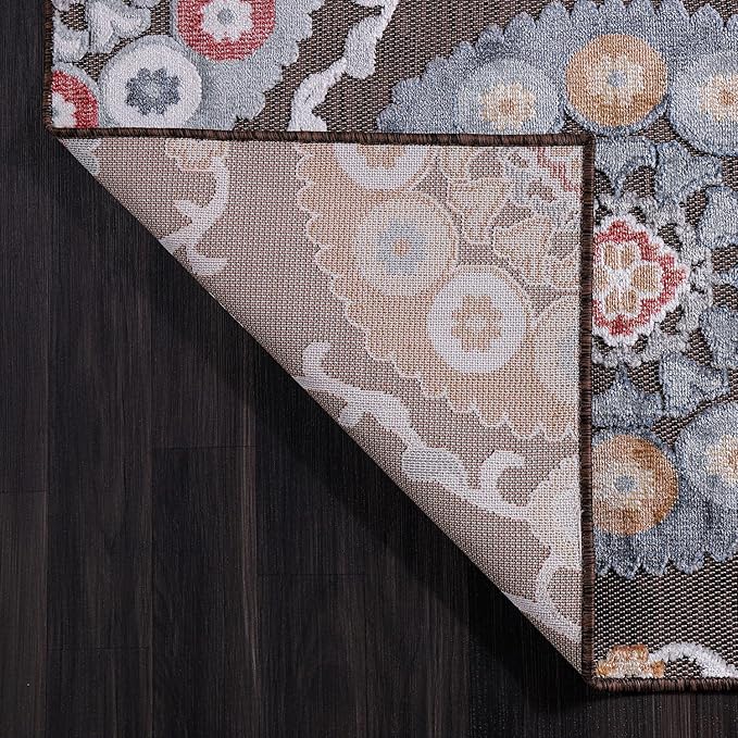 CAMILSON Indoor Outdoor Rug 5x7 Bohemian Medallion Floral Area Rugs for Indoor and Outdoor Patios Easy-Cleaning Non-Shedding Living Room Garden and Kitchen Washable Outside Carpet (5 x 7 / Brown)