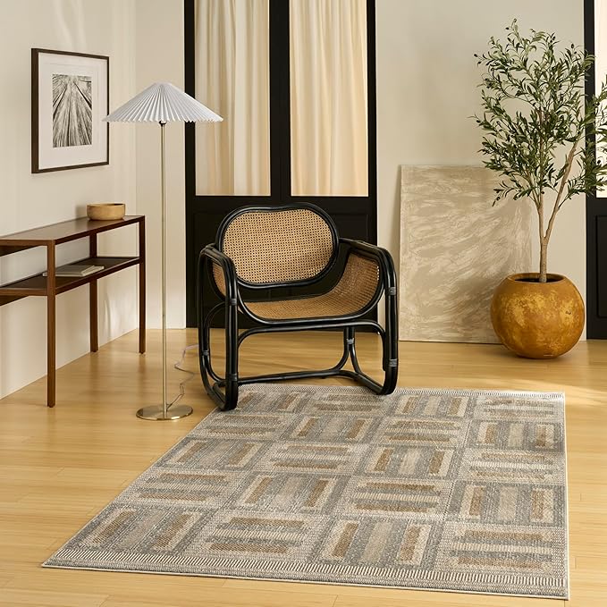 Nourison Home Nordic Grey Multicolor 4' x 6' Scandinavian Area Rug - Easy Clean, Non Shedding, Bed Room, Living Room, Dining Room, Kitchen (4' x 6')