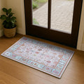 Fame Living Pink Oushak Rug, Modern Small Rugs, Vintage, Turkish, Eclectic, Floral, Pastel, Washable, Door Mat, Doormat for Indoor Entrance, Entryway, Kitchen, Bathroom, Bedroom, Laundry, 2'x3'