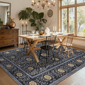 GarveeHome Boho 6x9 Area Rug for Living Room, Floral Vintage Rugs for Bedroom with Soft Low Pile, Non Slip Stain Resistant Botanical Washable Rug 6x9 for Dining Room Blue Carpet for Dorm Office