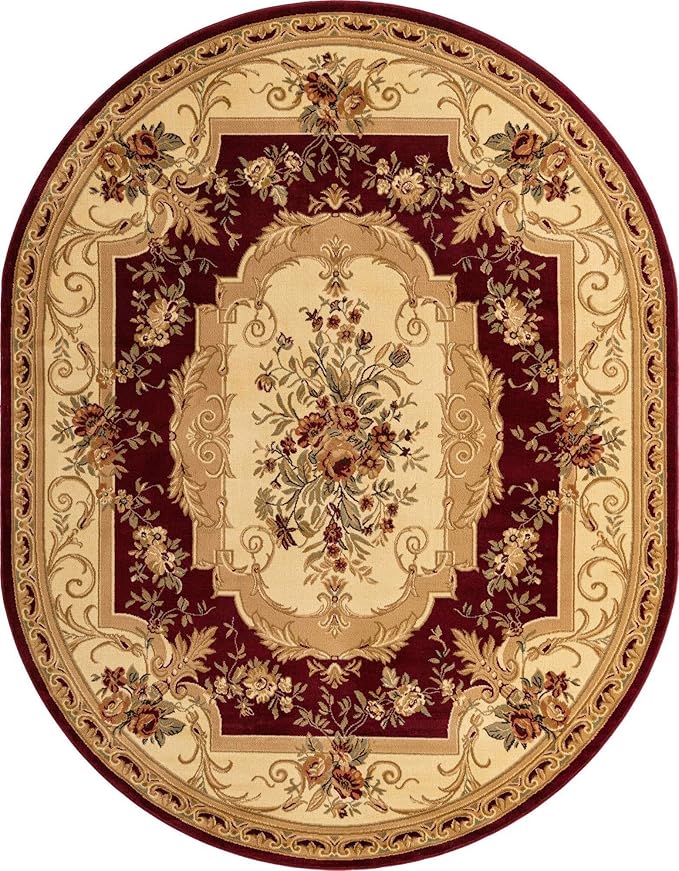 Unique Loom Versailles Collection Traditional Classic Floral Motif Area Rug (7' 11 x 10' 0 Oval, Burgundy/Ivory)