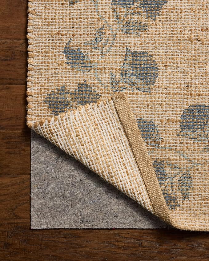 Loloi Chris Loves Julia Rue Collection RUE-05 Natural/Denim 3'-6" x 5'-6" Accent Rug Jute Neutral Floral Living Room Bedroom Rug