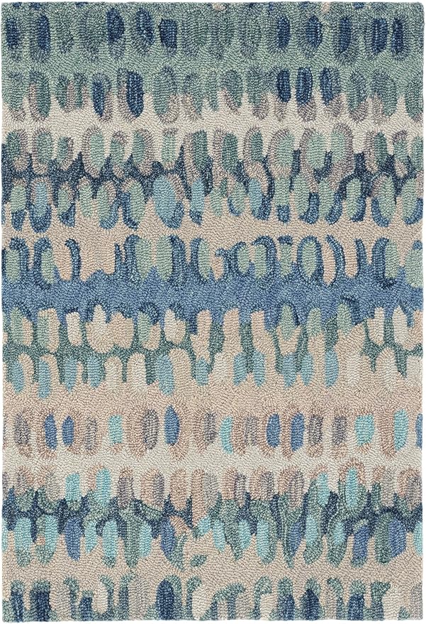Dash & Albert Paint Chip Stone Hand Micro Hooked Wool Rug, 8.5 X 11.5 Feet, Blue/Green Geometric Pattern