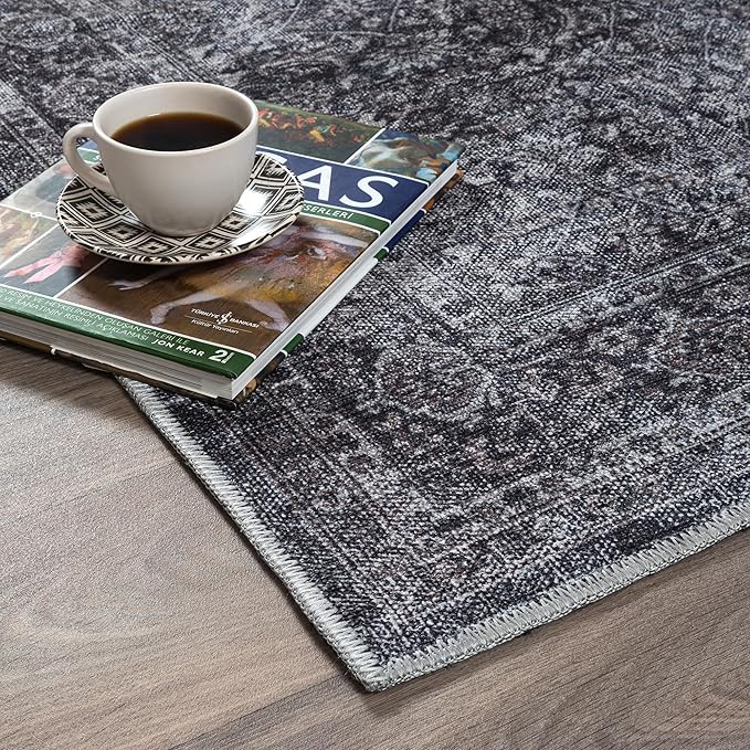 Fame Rugs Turkish Rug. Washable Vintage Oriental Antique Inspired Traditional Doormat Small Modern Area Rugs Luxury Entryway Entry Bedroom Bathroom Kitchen (396NN, 2'5 x 9'8)