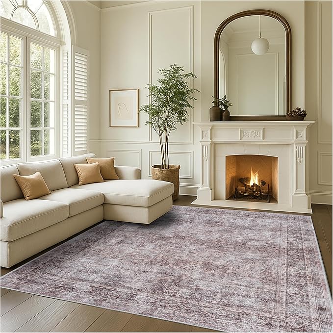 Fame Rugs Turkish Rug. Washable Vintage Oriental Antique Inspired Traditional Doormat Small Modern Area Rugs Luxury Entryway Entry Bedroom Bathroom Kitchen (397CB, 2'5 x 9'8)