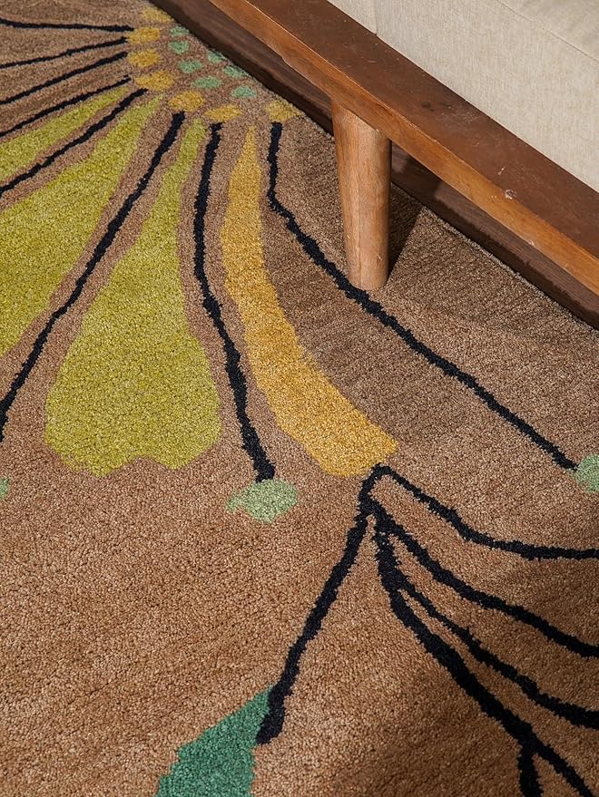 Hand Tufted Wool ECO-Friendly Area Rugs - 10'x13', Rectangle Shape, Camel, Floral Modern Design, High Pile Thick Handmade Anti Skid Area Rugs for Living Room, Bed Room (K00219)
