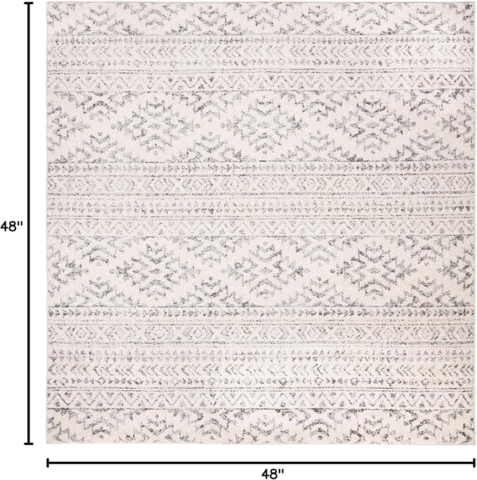 SAFAVIEH Tulum Collection Area Rug - 4' Square, Ivory & Grey, Moroccan Boho Tribal Design, Non-Shedding & Easy to Clean, Ideal for Living Room, Bedroom, Dining Space (TUL272A)