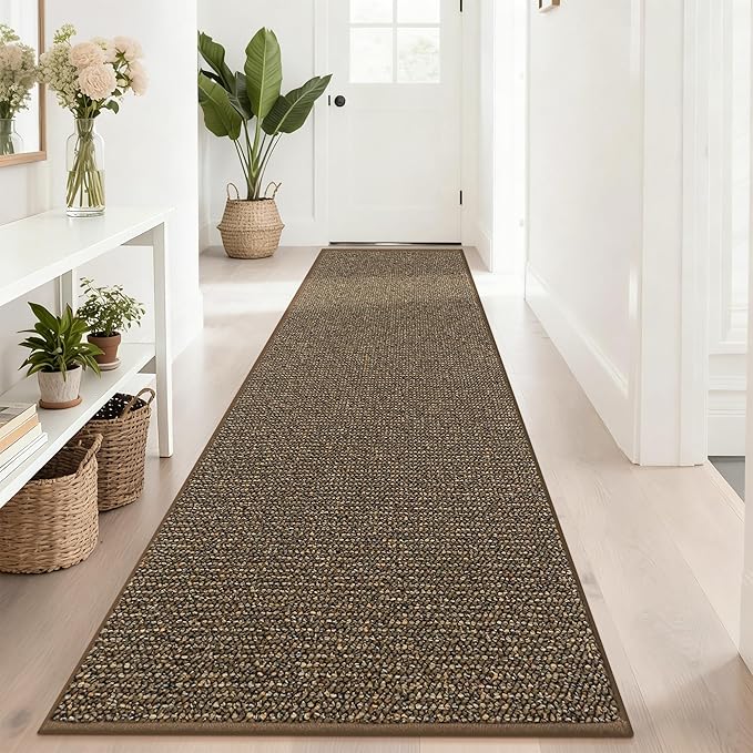 BEQHAUSE Hallway Runner Rugs 2.6x10, Hallway Rug Non-Slip Washable(Rolled-Up NO Creases), Runner Rug Absorbent Stain Resistant Hall Rug Carpet Runner, Entryway Rugs Floor Mat Laundry Room Rugs, Brown