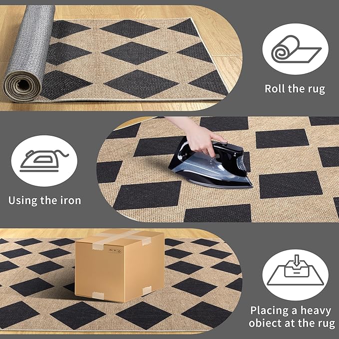 Checkered Easy Jute Rug 3x5 Outdoor Entryway Rug Washable Area Rugs for Living Room Bedroom Non Slip Neutral Farmhouse Indoor Outdoor Carpet for Backyard Patio Office