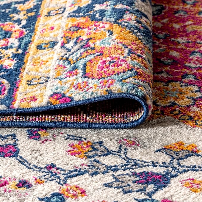 JONATHAN Y Boho Vintage Blue/Multi Indoor Area Rug, 4x6, Bohemian Flair Medallion, Floral Easy-Cleaning High Traffic for Living Room, Bedroom, Kitchen, Pet-Friendly, Non-Shedding (BMF106A-4)