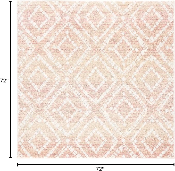 SAFAVIEH Adirondack Collection Area Rug - 6' Square, Rose & Gold, Modern Diamond Distressed Design, Non-Shedding & Easy Care, Ideal for High Traffic Areas in Living Room, Bedroom (ADR131Q)