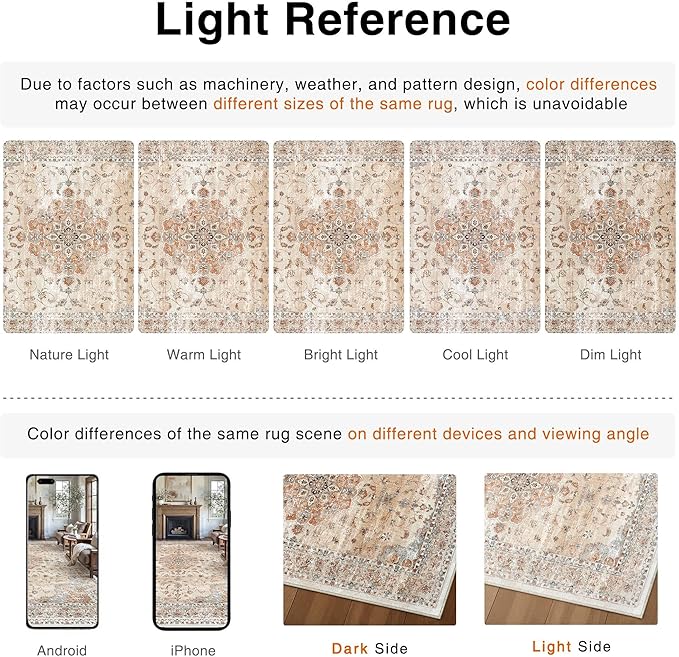 HUGEAR Machine Washable Area Rugs 8x10 Vintage Orange Large Living Room Bedroom Rug Neutral Style Non Slip Stain Resistant Low Pile Throw Carpet for Home Retro Aesthetic Modern Decor