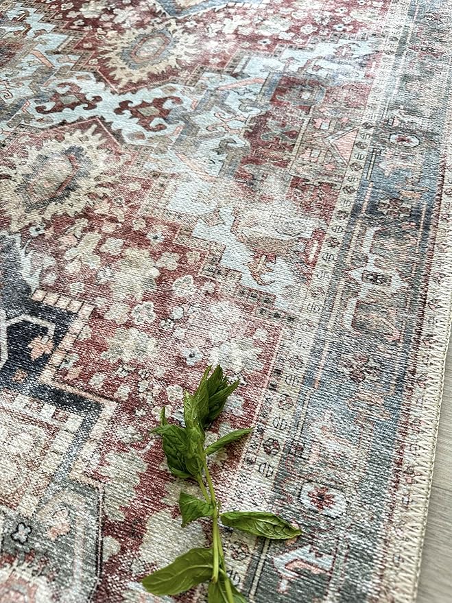 Fame Living Faded Oushak Rug, Turkish Vintage Floral Pastel Large Oversized Area Rugs for Living Room Dining Bedroom Kitchen Bathroom Nursery (848CrNv, 2' x 3')