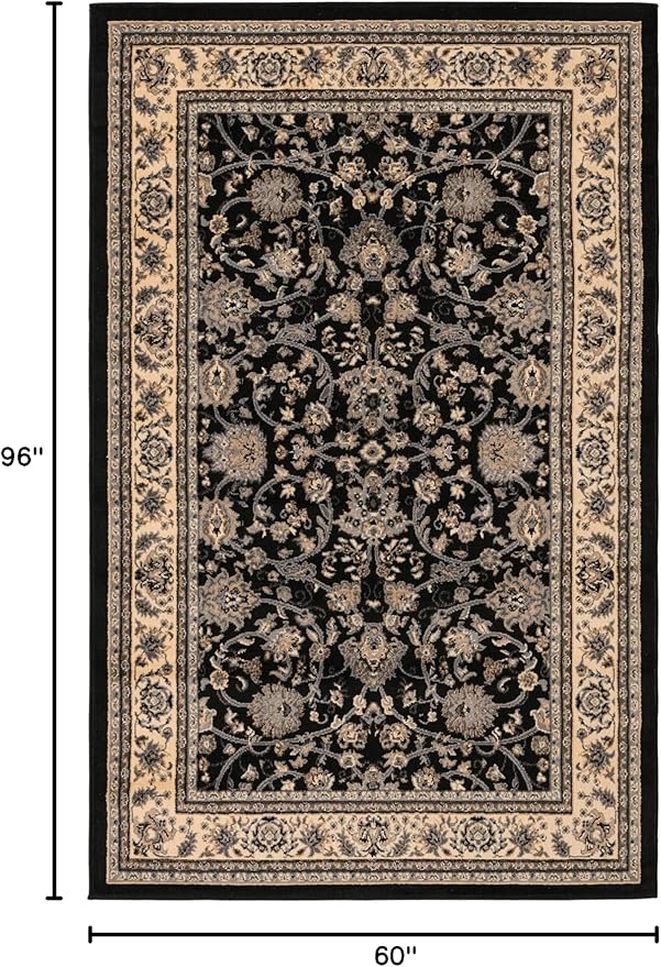 Rugs.com Yasmin Collection Rug – 5' x 8' Black Medium Rug Perfect for Bedrooms, Dining Rooms, Living Rooms