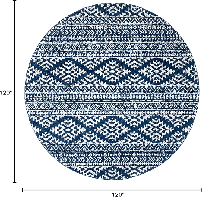 SAFAVIEH Tulum Collection Area Rug - 10' Round, Navy & Ivory, Moroccan Boho Tribal Design, Non-Shedding & Easy to Clean, Ideal for Living Room, Bedroom, Dining Space (TUL272N)
