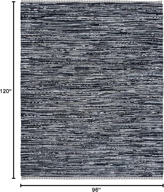 SAFAVIEH Rag Rug Collection Area Rug - 8' x 10', Black, Handmade Boho Stripe Cotton, Ideal for High Traffic Areas in Living Room, Bedroom (RAR121Z)
