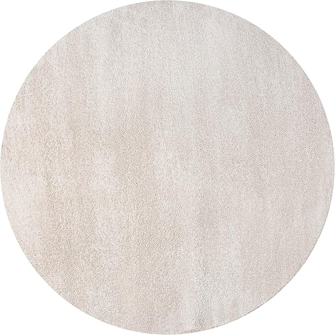 Eyely UES100D-6R Supersoft Haze Solid Low-Pile Indoor Area Rug, Coastal, Bohemian, Minimalist, Classic, Casual for Bedroom,Kitchen,Living Room,Non Shedding,Easy-Washing, Ivory, 6' Round