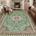 Luxury 8' x 10' Green Washable Area Rugs, Boho Low Pile Easy Clean Non-Slip Rug, Floral Medallion Pattern Vintage Rugs for Living Room, Dinning Room, Office, Bedroom, Bathroom, Laundry Room, Farmhouse