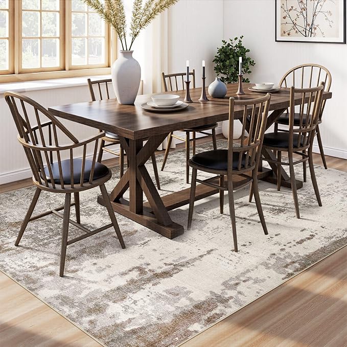 5x8 Area Rug Living Room Rugs - Washable Neutral Modern Abstract Soft Thin Rug Indoor Floor No Slip Rug Carpet for Bedroom Under Dining Table Home Office Decor - Brown/Grey/Beige