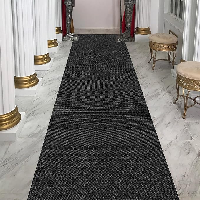 Ottomanson Commercial Scrape Rib Entry Mat – Heavy Duty Ribbed Floor Mat for High Traffic – Non Slip Rubber Back, Waterproof – Indoor Outdoor Use for Offices, Schools, Lobbies, 2'7" x 39', Black