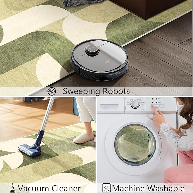Green Runner Rug 2x6 Washable Rug Runners for Hallway Kitchen,Long Rugs for Bedroom Entryway Bathroom,Non Slip Modern Geometric Floor Carpet