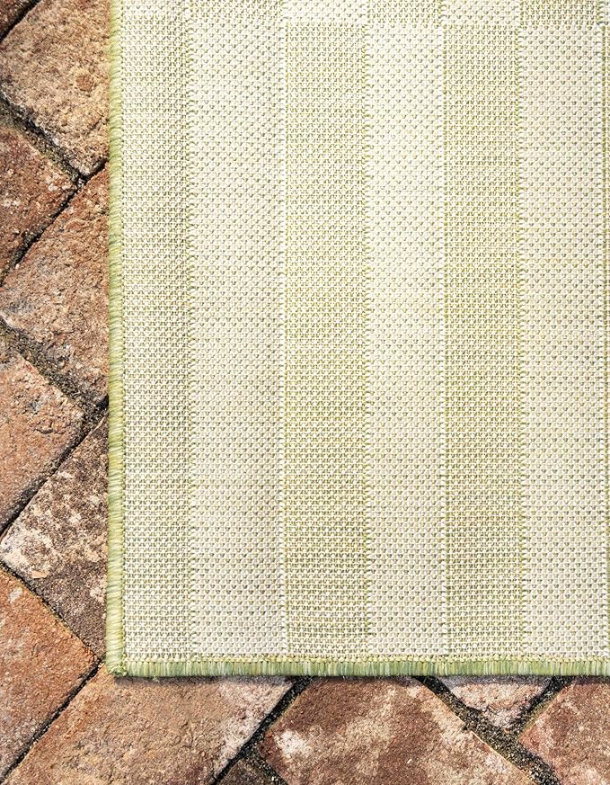 Unique Loom Outdoor Striped Collection Area Rug - Striped (7' 1" x 10' Rectangle, Green/Ivory)