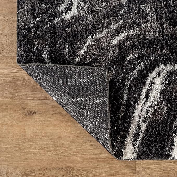 Rugshop Abstract Marble Shag Area Rug Anthracite Dark Gray 4' x 6' Ideal for Small Living Rooms, Offices, or Beside The Bed