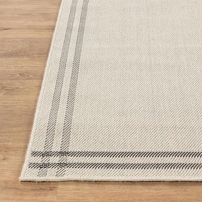 Easy Jute Rugs 2x7 Bordered Bone Color Living Room Indoor Outdoor Runner Rug for Patio and Kitchen Rug High Traffic Washable Easy to Clean Solid Boho Woven Design Outside Carpet (2 x 7)