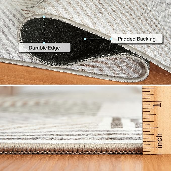 ReaLife Rugs Machine Washable Area Rug - Living Room Bedroom Bathroom Kitchen Entryway Office - Padded Low Pile Stain Resistant Premium - Modern Geometric Contemporary - Miles - Beige 4' x 6'