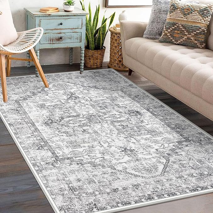 KOZYFLY Boho Area Rug 3x5 Ft Rugs for Entryway Washable Entry Rug Non Slip Door Mat Indoor Entrance Printed Faux Wool Throw Rugs for Entrance Kitchen Living Room, Gray
