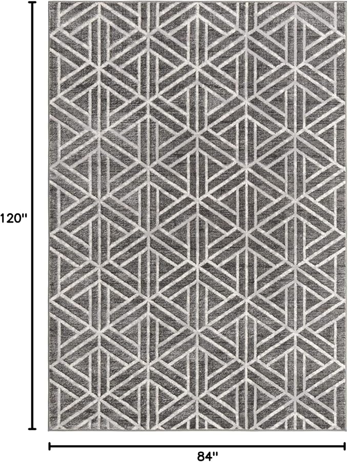 Rugs.com Lattice Trellis Collection Rug – 7' x 10' Gray Low-Pile Rug Perfect for Living Rooms, Large Dining Rooms, Open Floorplans