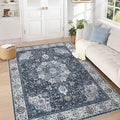 Area Rug 5x7 Washable Rug, Vintage Boho Medallion Rugs Non-Slip Soft Low Pile Large Distressed Rug Indoor Retro Carpet for Living Room Bedroom Dining Room Home Office (Vintage Blue, 5'x7')