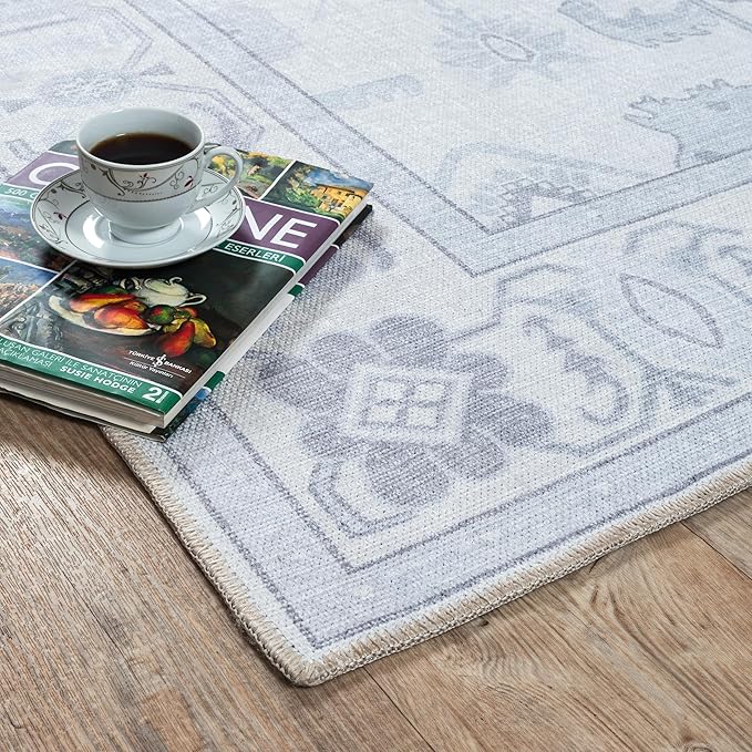 Beige Oushak Rug, Modern, Vintage, Turkish, Eclectic, Floral, Pastel, Washable, Oversized, Extra Large Area Rugs for Living Room, Dining, Bedroom, Lounge 9'5"x14'