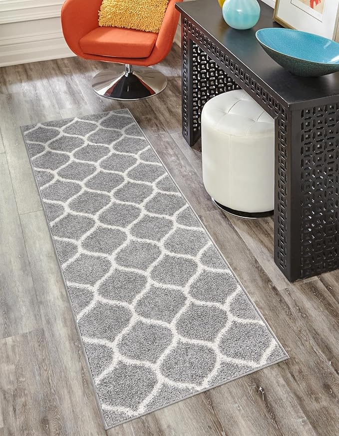 Rugs.com Lattice Frieze Collection Rug – 2' x 13' Runner Light Gray Medium Rug Perfect for Living Rooms, Large Dining Rooms, Open Floorplans