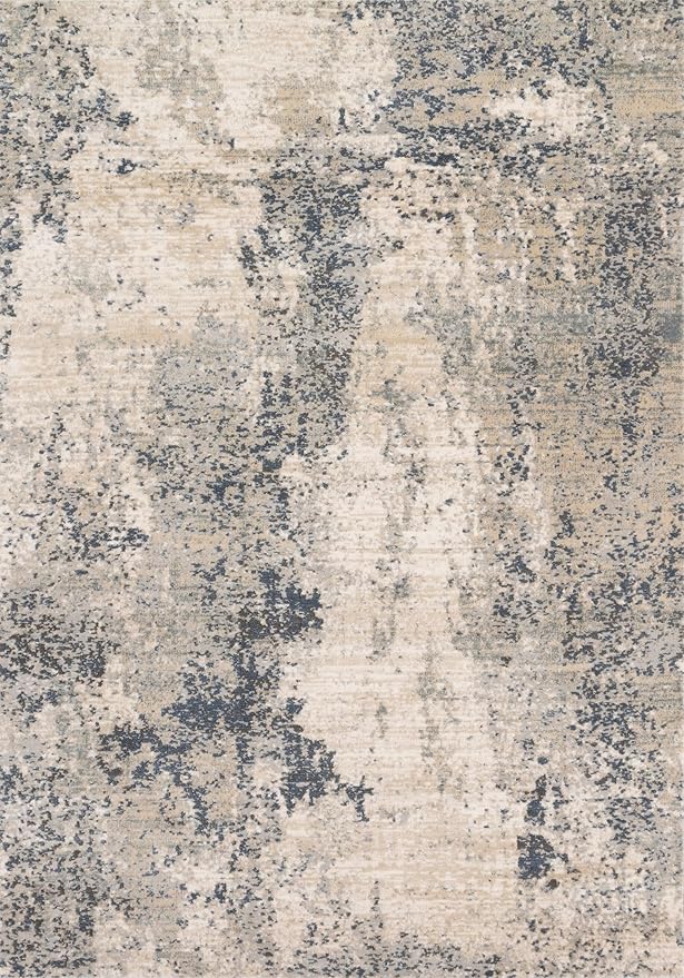 Loloi Teagan Collection TEA-07 Natural/Denim 9'-9" x 13'-6" Area Rug, Large, Soft Neutral Rug, High-Traffic for Living Room, Bedroom, Home Office, Dining Area