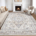 8x10 Area Rugs Living Room: Washable Boho Large Neutral Vintage Soft Rugs Stain Resistant Farmhouse Non Slip Indoor Floor Carpet for Bedroom Nursery Kids Playroom Office Dining Room Home- Ivory Gray