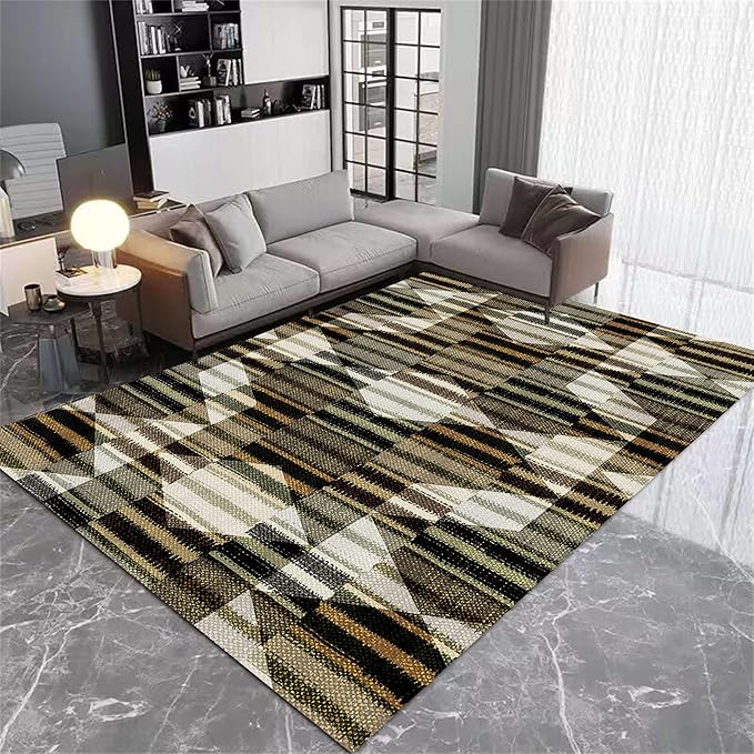 Large Living Room Area Rug 4x5ft,Modern Geometric Rugs, Multicolor Low Pile Farmhouse Carpet, Machine Washable & Non-Slip Non-Shedding for Classroom, Bedroom & Dorm