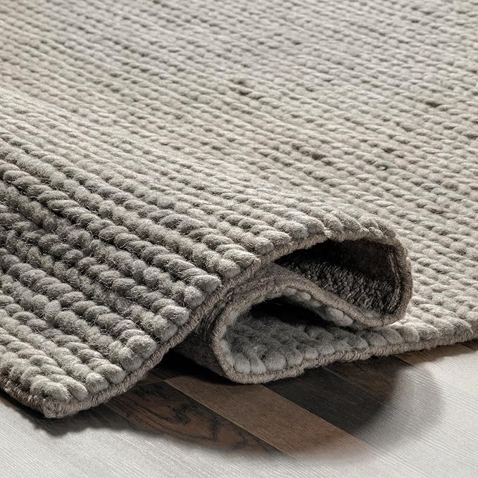 Nuloom Penelope Light Grey/Ivory, 2'8" x 12', Hand-Braided, Wool & Cotton, Soft and Textured, High Traffic, Stain Resistant, Easy Clean, Durable Runner for Bedroom, Living Room, Dining, Entryway