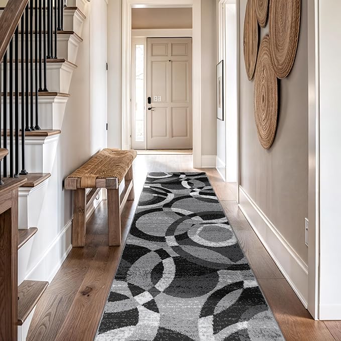 Rugshop Contemporary Abstract Circles Perfect for high Traffic Areas of Your Living Room,Bedroom,Home Office,Kitchen Runner Rug 2'7" x 10' Gray
