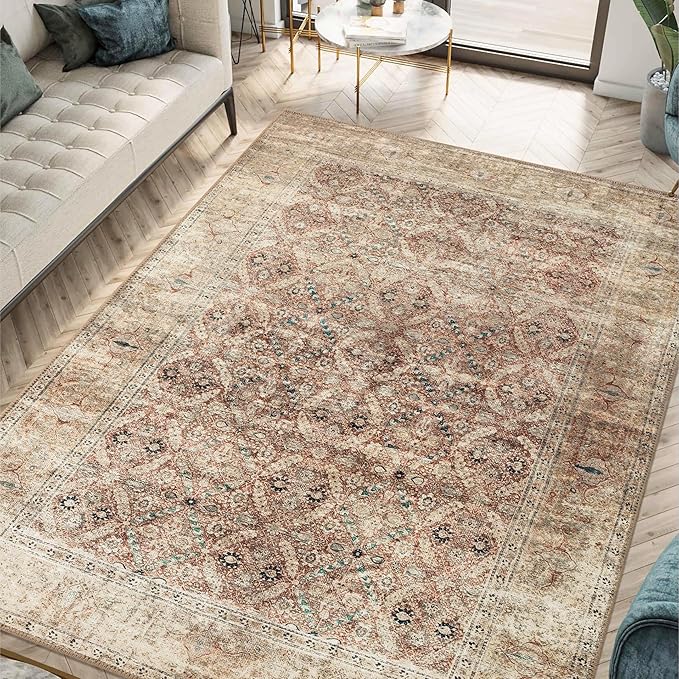 Keen Home Design 8x10 Rug - Machine Washable Area Rug with Non-Slip Backing, Ideal for Living Room, Dining Room, Bedroom - Vintage, Easy Clean, Durable, Low Pile - (8' x 10')