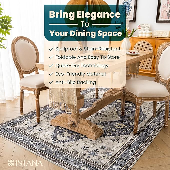 Istana 4x6 Rug - Dark Grey Blue & Rose Mauve Area Rugs 4x6 - Kid & Pet Friendly Machine Washable Rugs - 4 x 6 Area Rug Non Slip & Non Shedding Area Rug - Foldable Rug for Room for Bedroom
