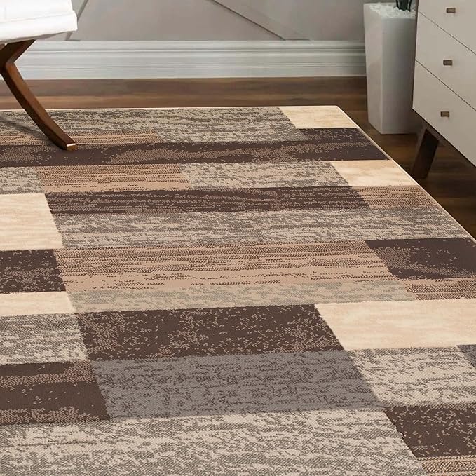 SUPERIOR Indoor Area Rug, Jute Backed, Modern Geometric Patchwork Floor Decor for Bedroom, Office, Living Room, Entryway, Hardwood Floors, Rockwood Collection, 5' x 8', Slate