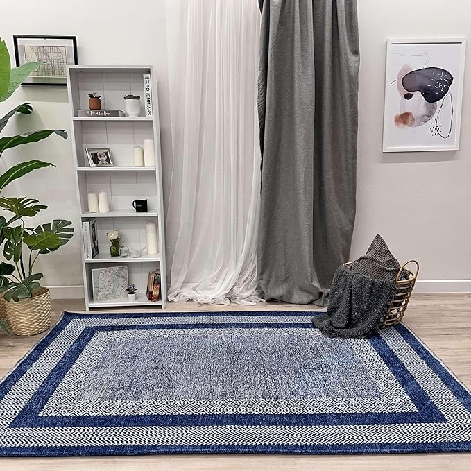 Alfa Rich 4x6 Navy Blue Washable Area Rugs for Living Room Bedroom Kitchen Cotton Pet Friendly Rug